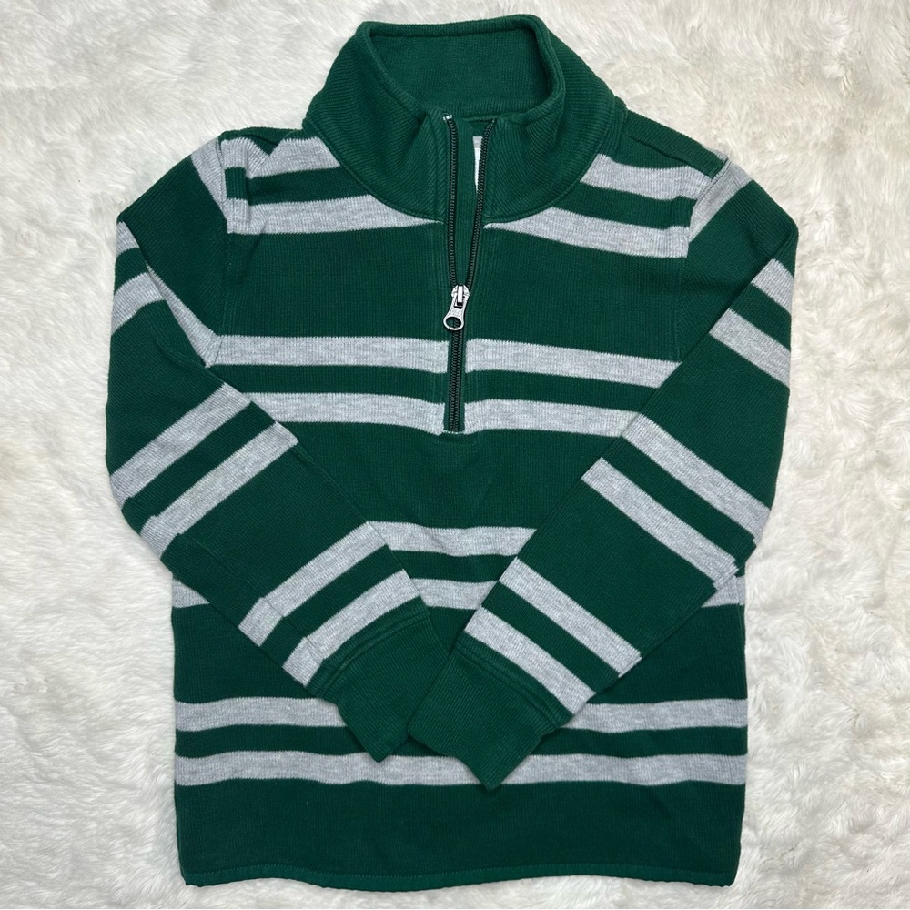 GAP Sweater Half-Zip Green & Grey Striped Size 7